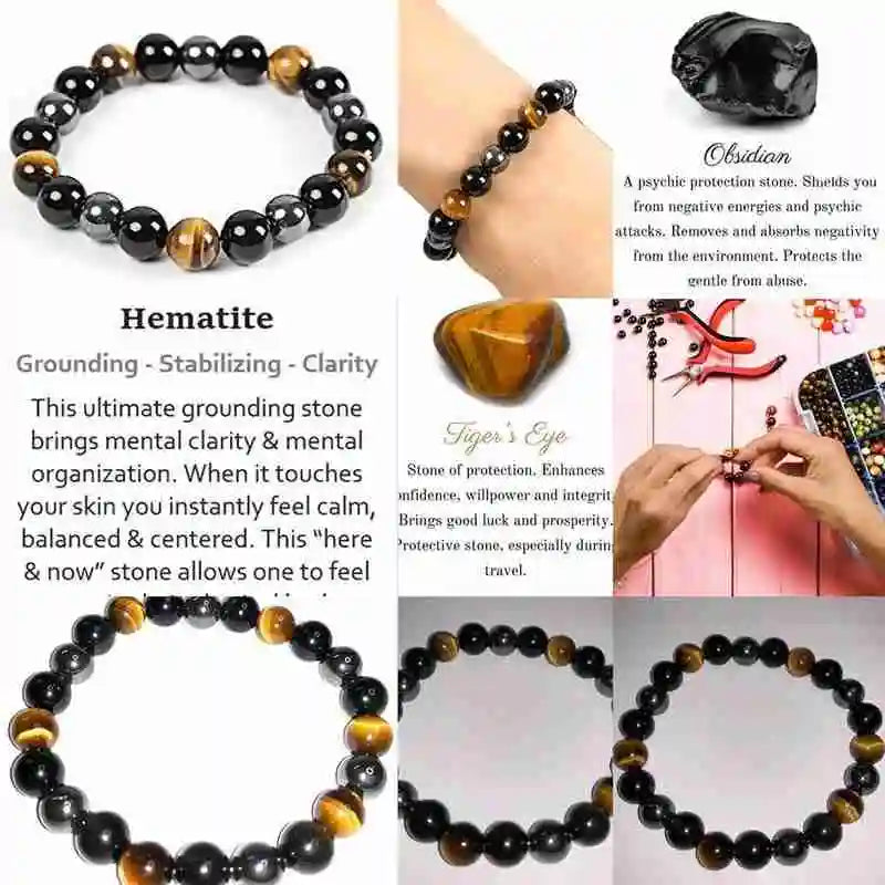 Black Obsidian & Tiger Eye Bracelet - Magnetic Protection & Energy Bracelet