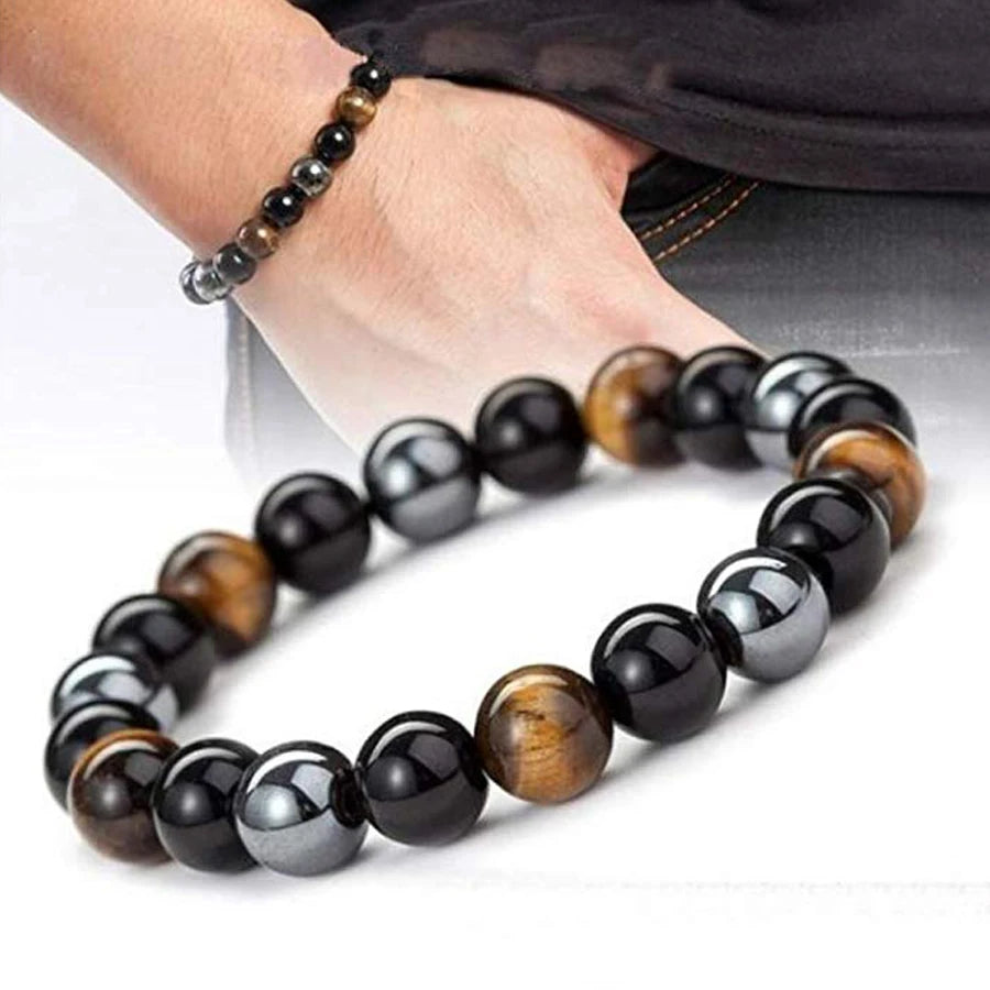 Black Obsidian & Tiger Eye Bracelet - Magnetic Protection & Energy Bracelet