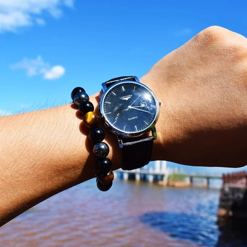 Black Obsidian & Tiger Eye Bracelet - Magnetic Protection & Energy Bracelet