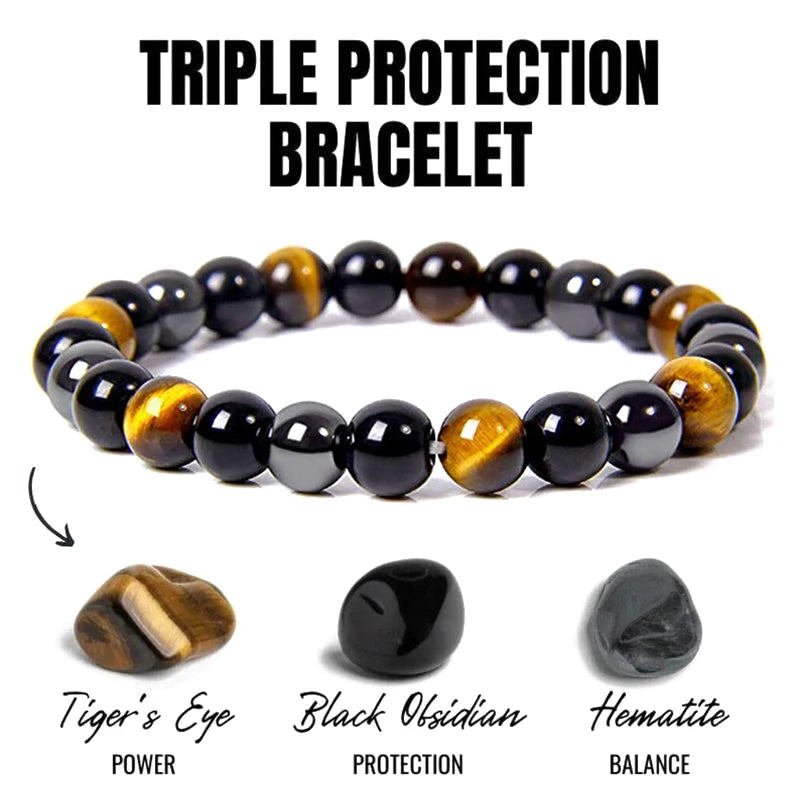 Black Obsidian & Tiger Eye Bracelet - Magnetic Protection & Energy Bracelet